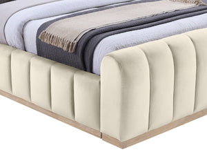 Meridian Furniture Amara Queen Bed Tall Panel Headboard in Plush Velvet with Solid Wood Base AmaraCream-Q