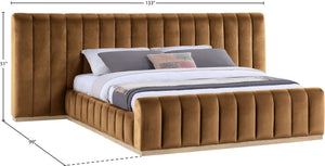Meridian Furniture Amara Saddle Velvet King Bed with Towering Headboard for a Luxe Bedroom AmaraSaddle-K133