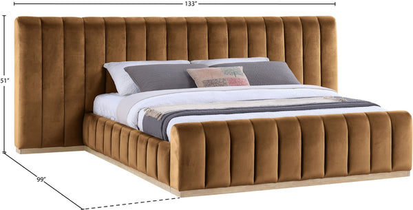 Meridian Furniture Amara Saddle Velvet King Bed with Towering Headboard for a Luxe Bedroom AmaraSaddle-K133