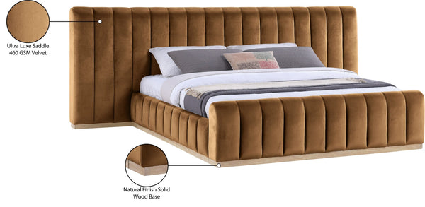Meridian Furniture Amara Saddle Velvet King Bed with Towering Headboard for a Luxe Bedroom AmaraSaddle-K133