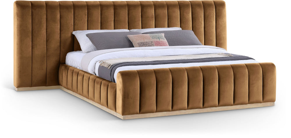 Meridian Furniture Amara Saddle Velvet King Bed with Towering Headboard for a Luxe Bedroom AmaraSaddle-K133
