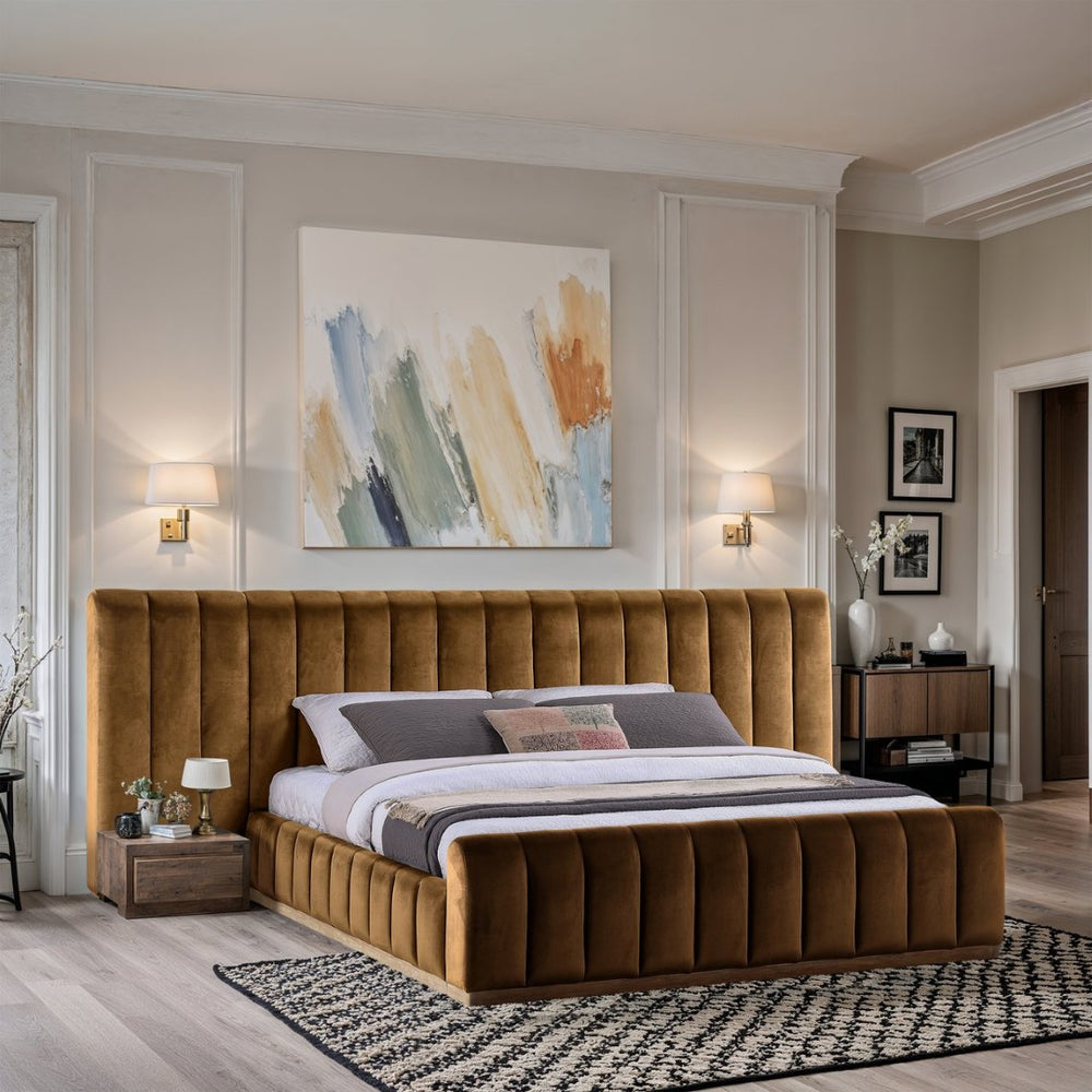 Meridian Furniture Amara Saddle Velvet King Bed with Towering Headboard for a Luxe Bedroom AmaraSaddle-K133