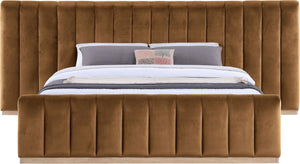 Meridian Furniture Amara Saddle Velvet King Bed with Towering Headboard for a Luxe Bedroom AmaraSaddle-K133