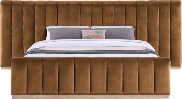 Meridian Furniture Amara Saddle Velvet King Bed with Towering Headboard for a Luxe Bedroom AmaraSaddle-K133