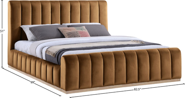 Meridian Furniture Amara Saddle Velvet King Bed with Tall Headboard and Solid Wood Base AmaraSaddle-K