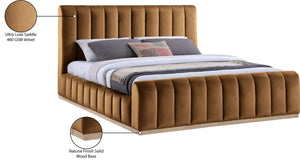 Meridian Furniture Amara Saddle Velvet King Bed with Tall Headboard and Solid Wood Base AmaraSaddle-K
