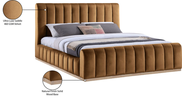 Meridian Furniture Amara Saddle Velvet King Bed with Tall Headboard and Solid Wood Base AmaraSaddle-K