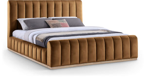 Meridian Furniture Amara Saddle Velvet King Bed with Tall Headboard and Solid Wood Base AmaraSaddle-K