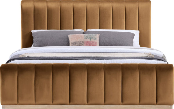 Meridian Furniture Amara Saddle Velvet King Bed with Tall Headboard and Solid Wood Base AmaraSaddle-K