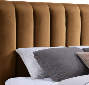 Meridian Furniture Amara Saddle Velvet King Bed with Tall Headboard and Solid Wood Base AmaraSaddle-K
