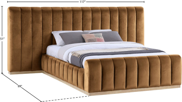 Meridian Furniture Amara Wingback Queen Bed Oversized Velvet Headboard Solid Wood Glam Bedroom AmaraSaddle-Q117