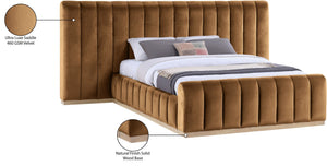 Meridian Furniture Amara Wingback Queen Bed Oversized Velvet Headboard Solid Wood Glam Bedroom AmaraSaddle-Q117
