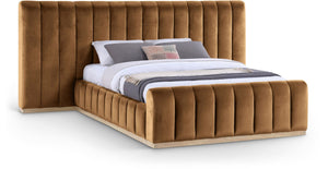 Meridian Furniture Amara Wingback Queen Bed Oversized Velvet Headboard Solid Wood Glam Bedroom AmaraSaddle-Q117