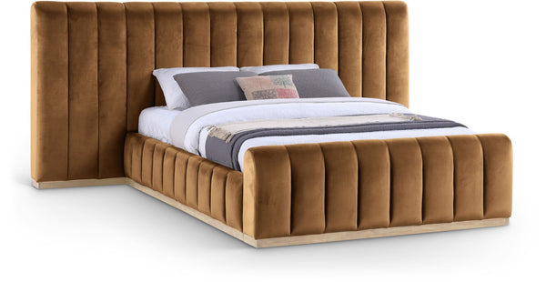 Meridian Furniture Amara Wingback Queen Bed Oversized Velvet Headboard Solid Wood Glam Bedroom AmaraSaddle-Q117