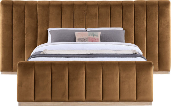 Meridian Furniture Amara Wingback Queen Bed Oversized Velvet Headboard Solid Wood Glam Bedroom AmaraSaddle-Q117