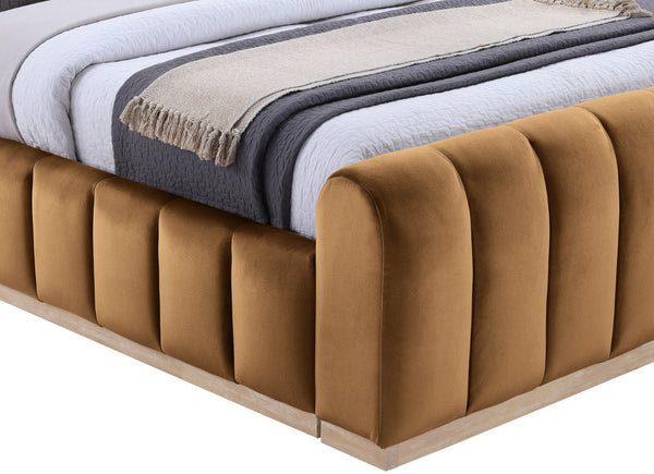 Meridian Furniture Amara Wingback Queen Bed Oversized Velvet Headboard Solid Wood Glam Bedroom AmaraSaddle-Q117