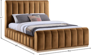 Meridian Furniture Amara Queen Bed Ultra Luxe Saddle Velvet Upholstery with Natural Wood Base AmaraSaddle-Q
