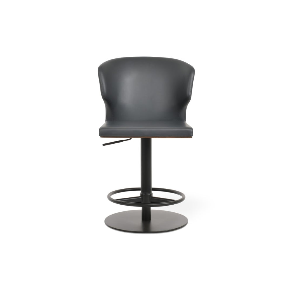 Soho Concept Amed Adjustable Barstools With Full Footrest, Polished/Brushed Black Stainless Steel & Leatherette Grey  Soho-concept-dining-chair-10227