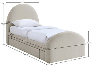 Meridian Furniture Andaz Chenille Upholstered Twin Trundle Bed with Arched Headboard for Modern Guest Rooms Beige AndazBeige-TDL