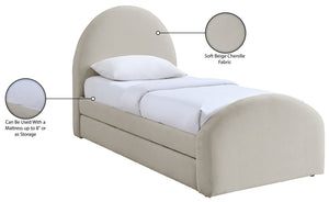 Meridian Furniture Andaz Chenille Upholstered Twin Trundle Bed with Arched Headboard for Modern Guest Rooms Beige AndazBeige-TDL