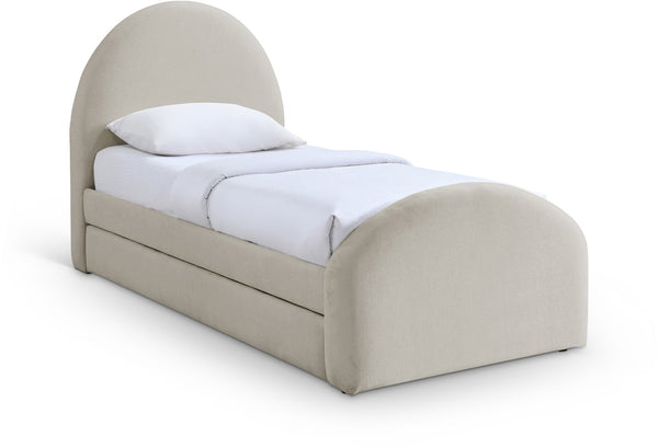 Meridian Furniture Andaz Chenille Upholstered Twin Trundle Bed with Arched Headboard for Modern Guest Rooms Beige AndazBeige-TDL