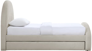 Meridian Furniture Andaz Chenille Upholstered Twin Trundle Bed with Arched Headboard for Modern Guest Rooms Beige AndazBeige-TDL