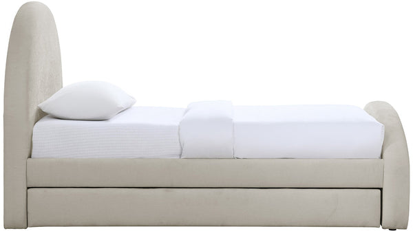 Meridian Furniture Andaz Chenille Upholstered Twin Trundle Bed with Arched Headboard for Modern Guest Rooms Beige AndazBeige-TDL