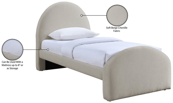 Meridian Furniture Andaz Chenille Upholstered Twin Bed with Arched Headboard for Modern and Guest Bedrooms Beige AndazBeige-T
