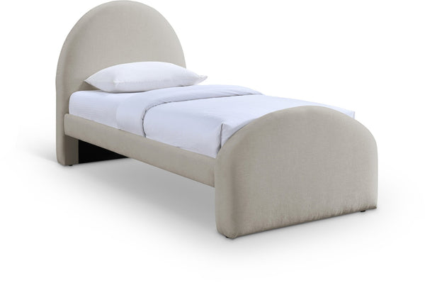 Meridian Furniture Andaz Chenille Upholstered Twin Bed with Arched Headboard for Modern and Guest Bedrooms Beige AndazBeige-T