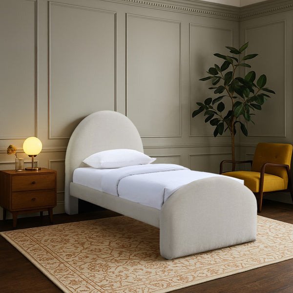 Meridian Furniture Andaz Chenille Upholstered Twin Bed with Arched Headboard for Modern and Guest Bedrooms Beige AndazBeige-T