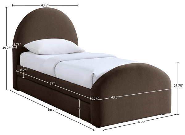 Meridian Furniture Andaz Chenille Upholstered Twin Trundle Bed with Arched Headboard for Modern Guest Rooms Brown AndazBrown-TDL