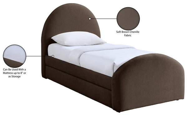 Meridian Furniture Andaz Chenille Upholstered Twin Trundle Bed with Arched Headboard for Modern Guest Rooms Brown AndazBrown-TDL