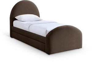 Meridian Furniture Andaz Chenille Upholstered Twin Trundle Bed with Arched Headboard for Modern Guest Rooms Brown AndazBrown-TDL