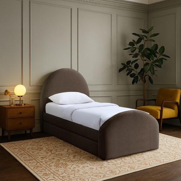 Meridian Furniture Andaz Chenille Upholstered Twin Trundle Bed with Arched Headboard for Modern Guest Rooms Brown AndazBrown-TDL