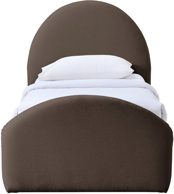 Meridian Furniture Andaz Chenille Upholstered Twin Trundle Bed with Arched Headboard for Modern Guest Rooms Brown AndazBrown-TDL