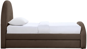 Meridian Furniture Andaz Chenille Upholstered Twin Trundle Bed with Arched Headboard for Modern Guest Rooms Brown AndazBrown-TDL