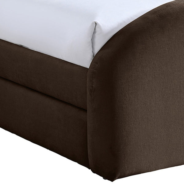 Meridian Furniture Andaz Chenille Upholstered Twin Trundle Bed with Arched Headboard for Modern Guest Rooms Brown AndazBrown-TDL