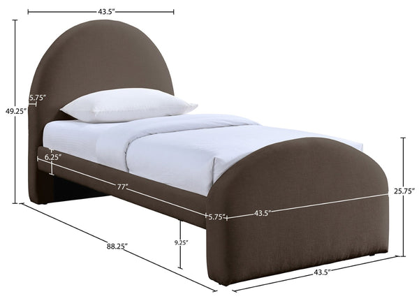 Meridian Furniture Andaz Chenille Upholstered Twin Bed with Arched Headboard for Modern and Guest Bedrooms Brown AndazBrown-T