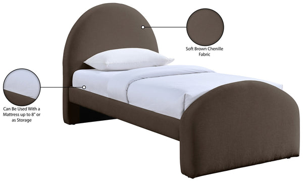 Meridian Furniture Andaz Chenille Upholstered Twin Bed with Arched Headboard for Modern and Guest Bedrooms Brown AndazBrown-T