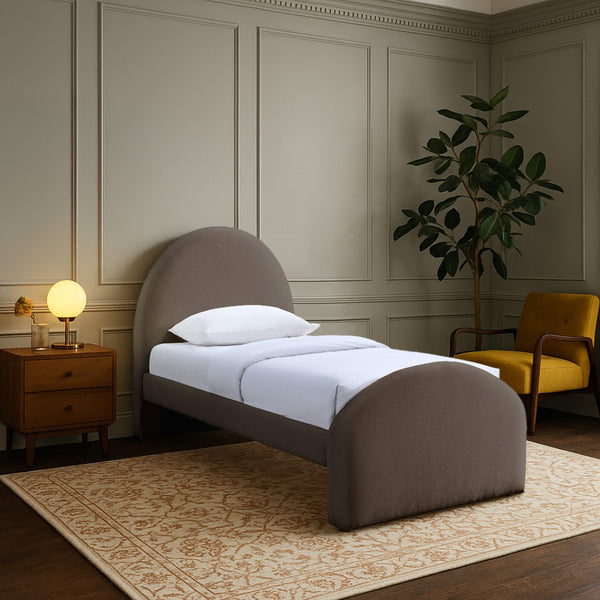 Meridian Furniture Andaz Chenille Upholstered Twin Bed with Arched Headboard for Modern and Guest Bedrooms Brown AndazBrown-T