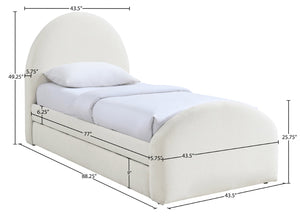Meridian Furniture Andaz Chenille Upholstered Twin Trundle Bed with Arched Headboard for Modern Guest Rooms Cream AndazCream-TDL