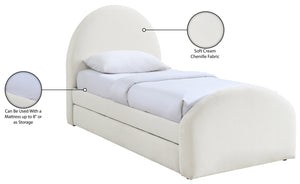 Meridian Furniture Andaz Chenille Upholstered Twin Trundle Bed with Arched Headboard for Modern Guest Rooms Cream AndazCream-TDL