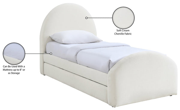 Meridian Furniture Andaz Chenille Upholstered Twin Trundle Bed with Arched Headboard for Modern Guest Rooms Cream AndazCream-TDL