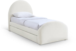 Meridian Furniture Andaz Chenille Upholstered Twin Trundle Bed with Arched Headboard for Modern Guest Rooms Cream AndazCream-TDL