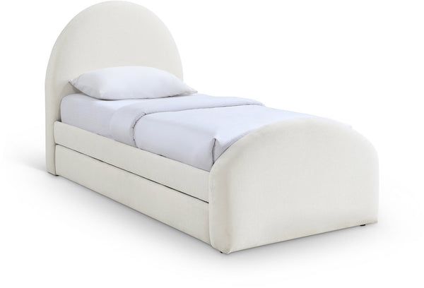 Meridian Furniture Andaz Chenille Upholstered Twin Trundle Bed with Arched Headboard for Modern Guest Rooms Cream AndazCream-TDL