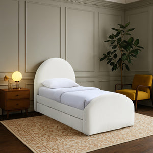 Meridian Furniture Andaz Chenille Upholstered Twin Trundle Bed with Arched Headboard for Modern Guest Rooms Cream AndazCream-TDL