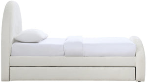 Meridian Furniture Andaz Chenille Upholstered Twin Trundle Bed with Arched Headboard for Modern Guest Rooms Cream AndazCream-TDL