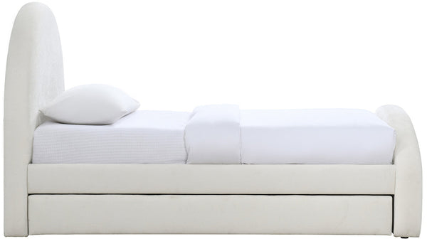 Meridian Furniture Andaz Chenille Upholstered Twin Trundle Bed with Arched Headboard for Modern Guest Rooms Cream AndazCream-TDL