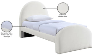 Meridian Furniture Andaz Chenille Upholstered Twin Bed with Arched Headboard for Modern and Guest Bedrooms Cream AndazCream-T