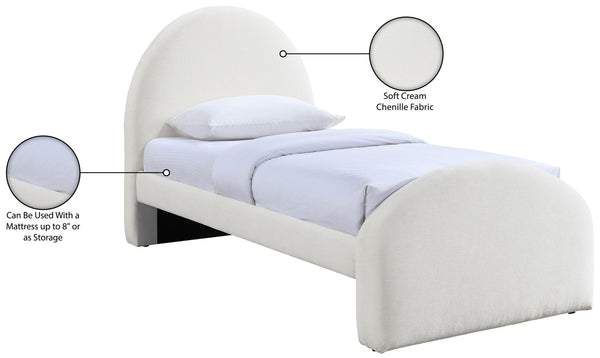 Meridian Furniture Andaz Chenille Upholstered Twin Bed with Arched Headboard for Modern and Guest Bedrooms Cream AndazCream-T